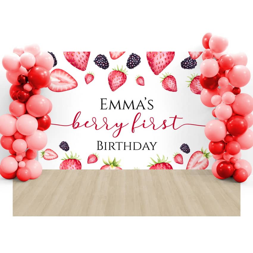 Berry First Birthday Backdrop - Printable - Announce It!