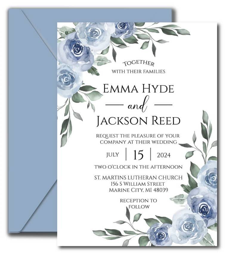 Dusty Blue Wedding Invitations Diy Floral Wedding Invitation