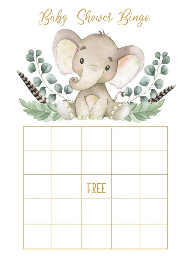 Baby Bingo Cards printable, 20 Unique Game Sheets, cute elephant no gender  baby shower, gender reveal party, digital download PDF