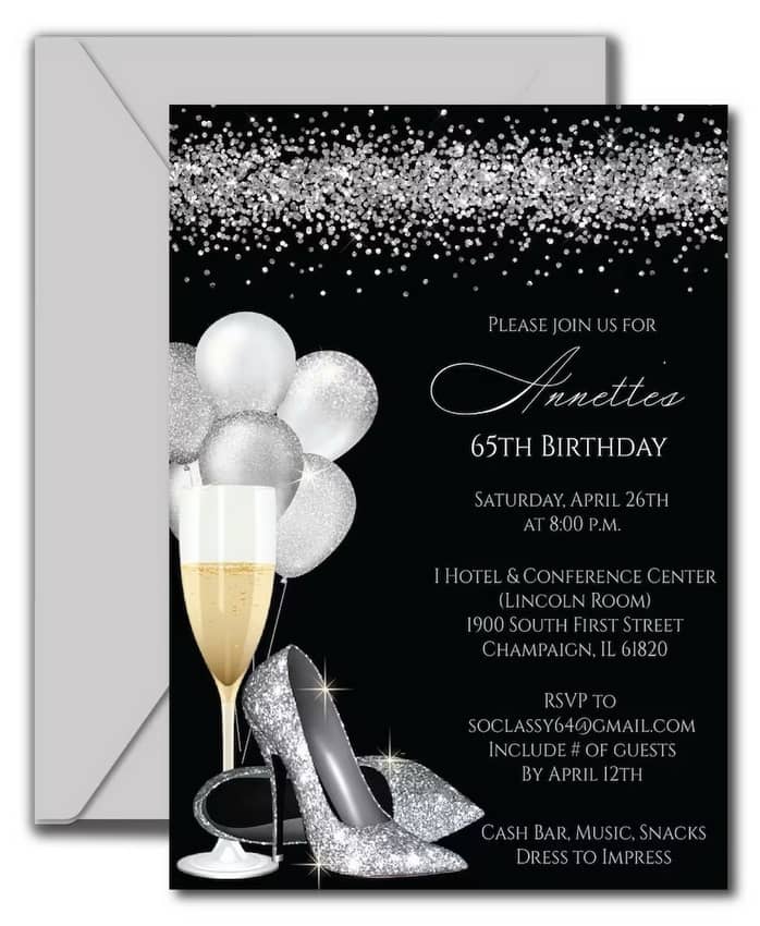 Silver Glitter Birthday Party Invitations -