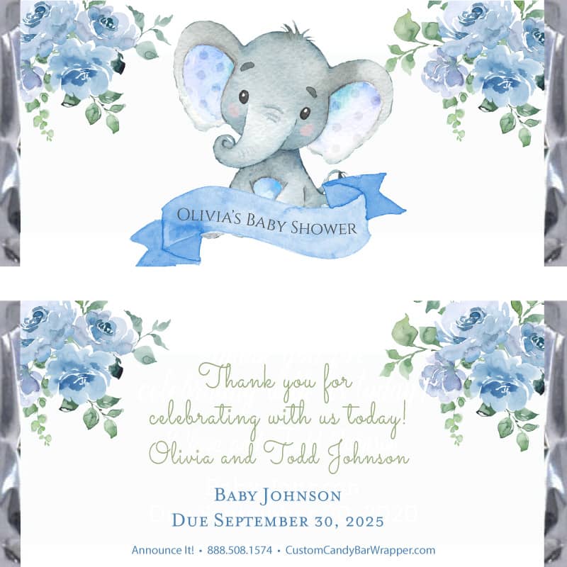 Elephant Baby Shower Candy Bar Wrappers - Announce It!