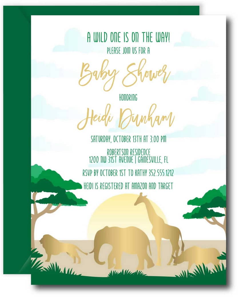 Gold Safari Baby Shower Invitation