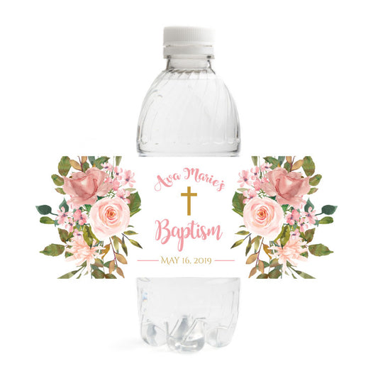 Floral Baptism Water Bottle Labels