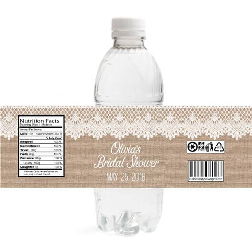 Burlap and Lace Bridal Shower Water Bottle Labels - Announce It!